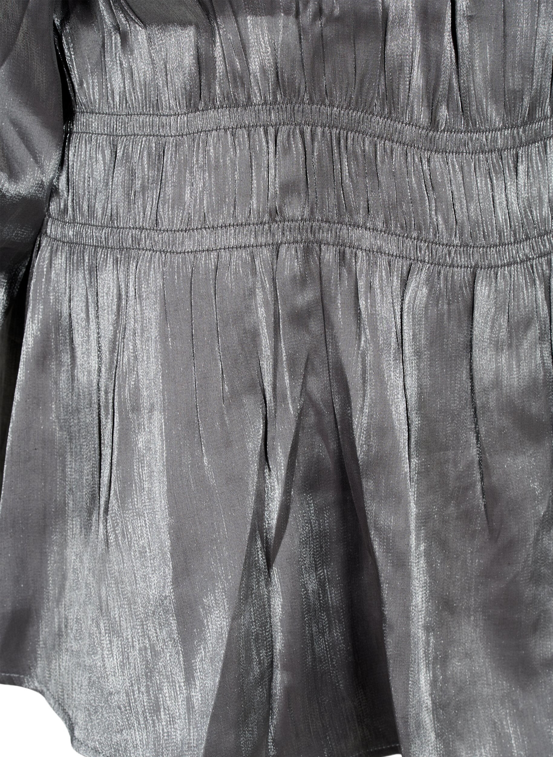 ZizziZilverkleurige blouse met 3/4 mouwen en smok, Dark Silver, Packshot image number 3