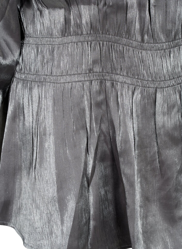 Zilverkleurige blouse met 3/4 mouwen en smok, Dark Silver, Packshot image number 3