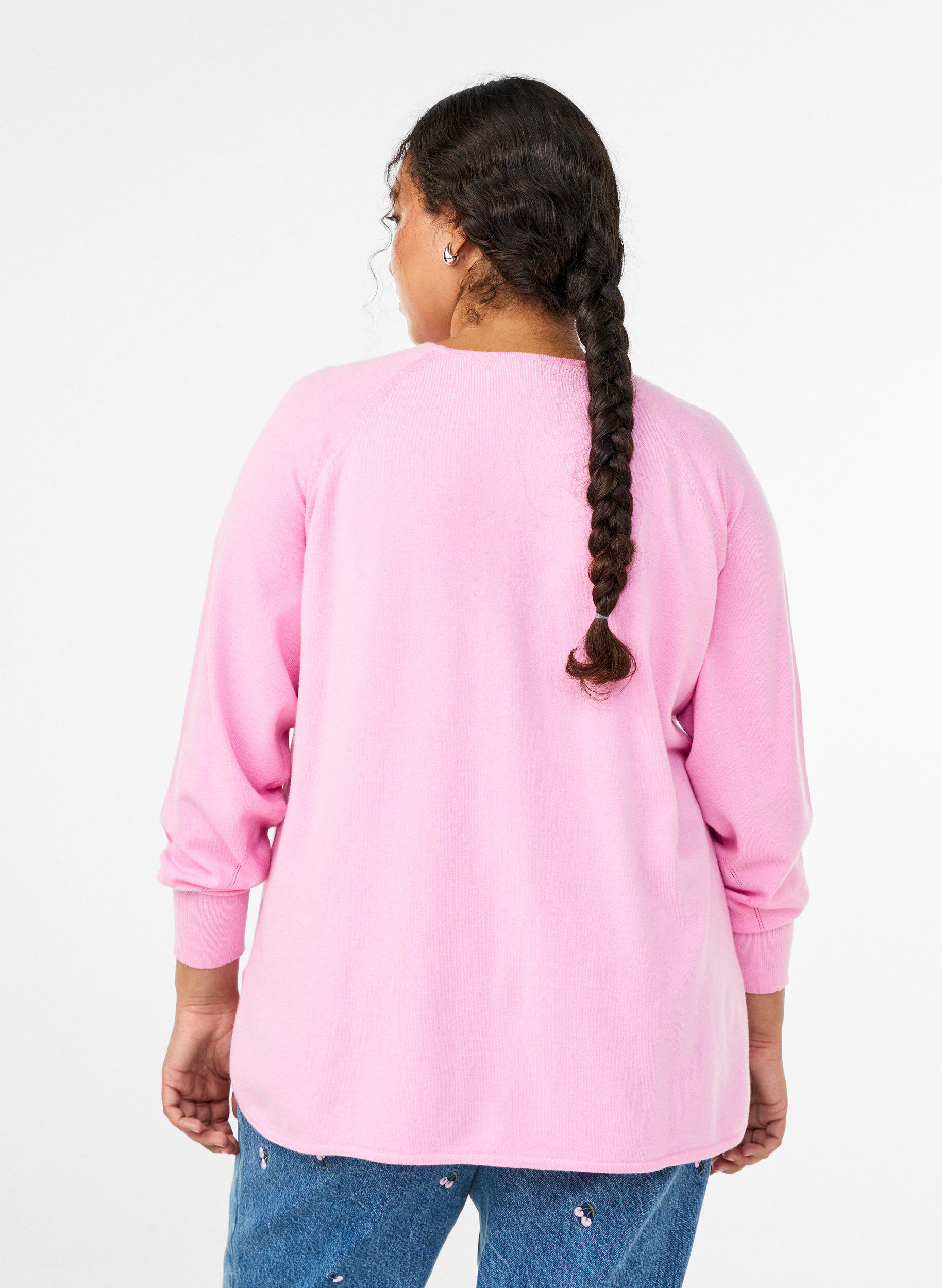 ZizziGebreide blouse met ronde hals en gebreid patroon, Roze, Model image number 2