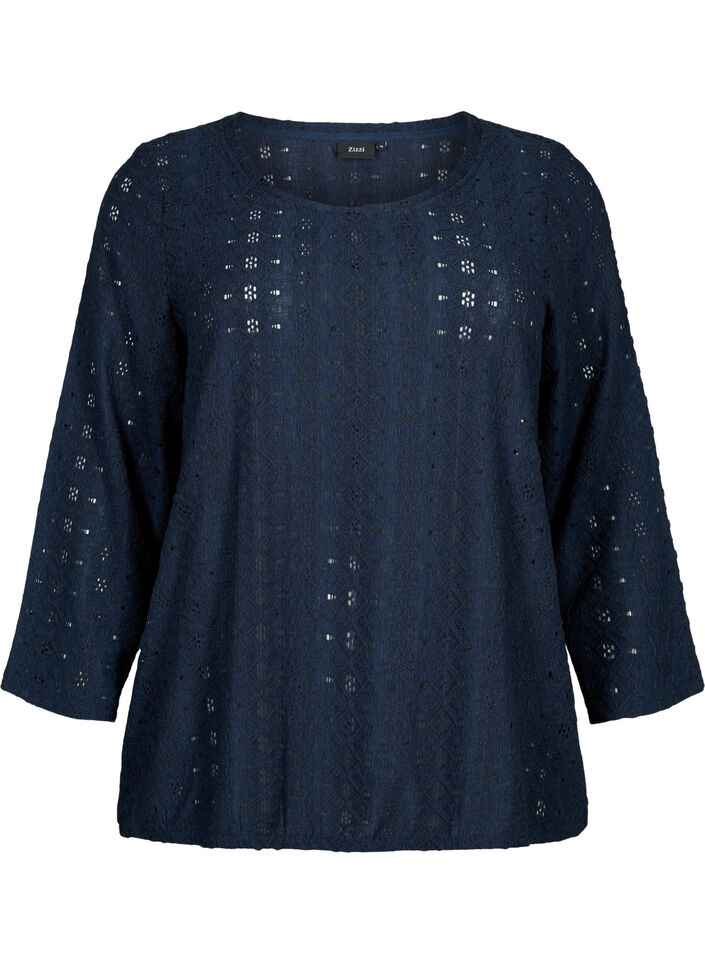 Blouse met anglaise borduurwerk en 7/8 mouwen, Navy Blazer, Packshot image number 0