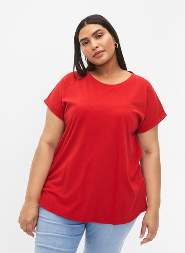 T-shirt à manches courtes en coton mélangé, Tango Red, Model image number 0