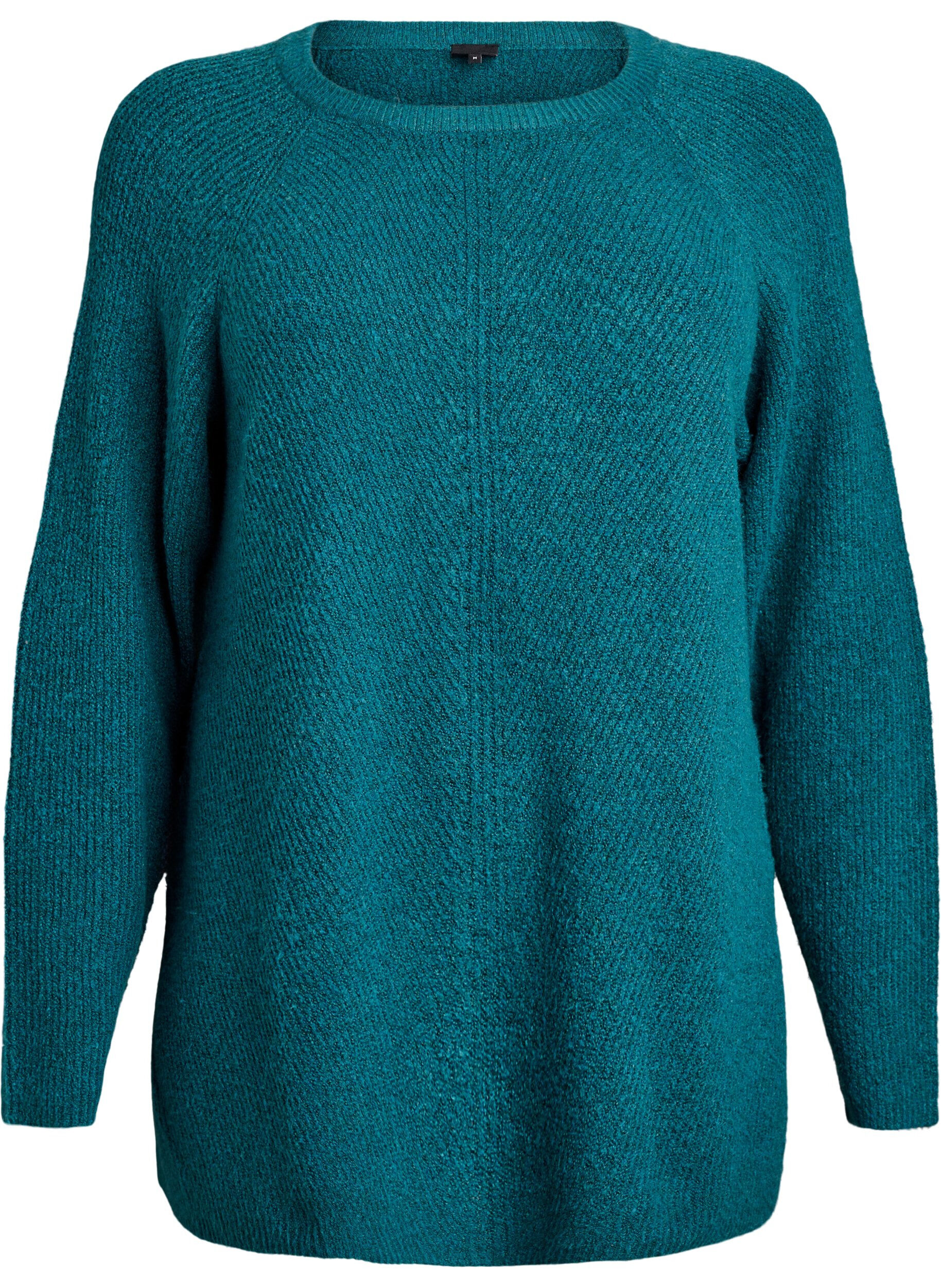 Pull en maille &agrave; motif diagonal et manches raglan