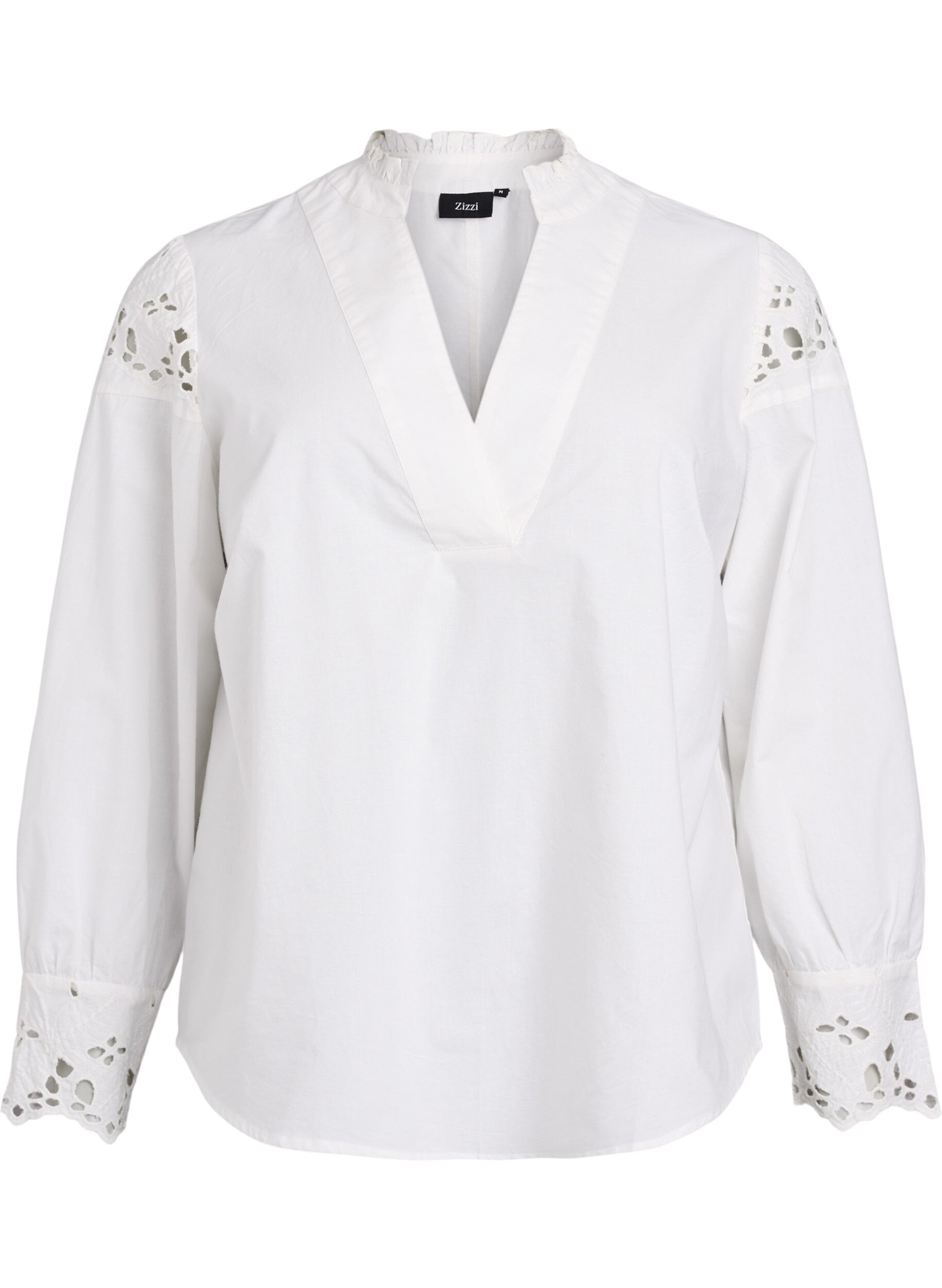 Blouse met V-hals en broderie anglaise details