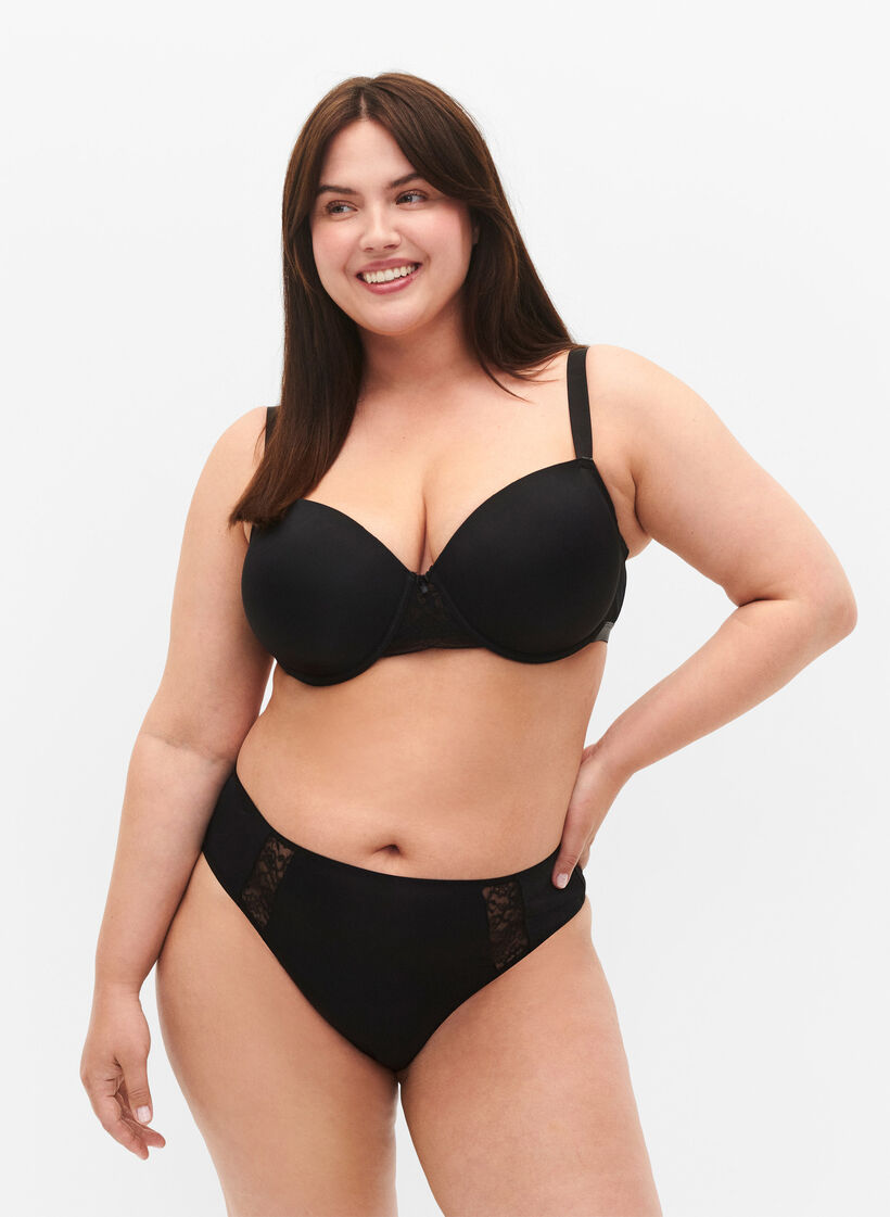 Set van 3 strings met kanten details, Zwart, Model image number 0