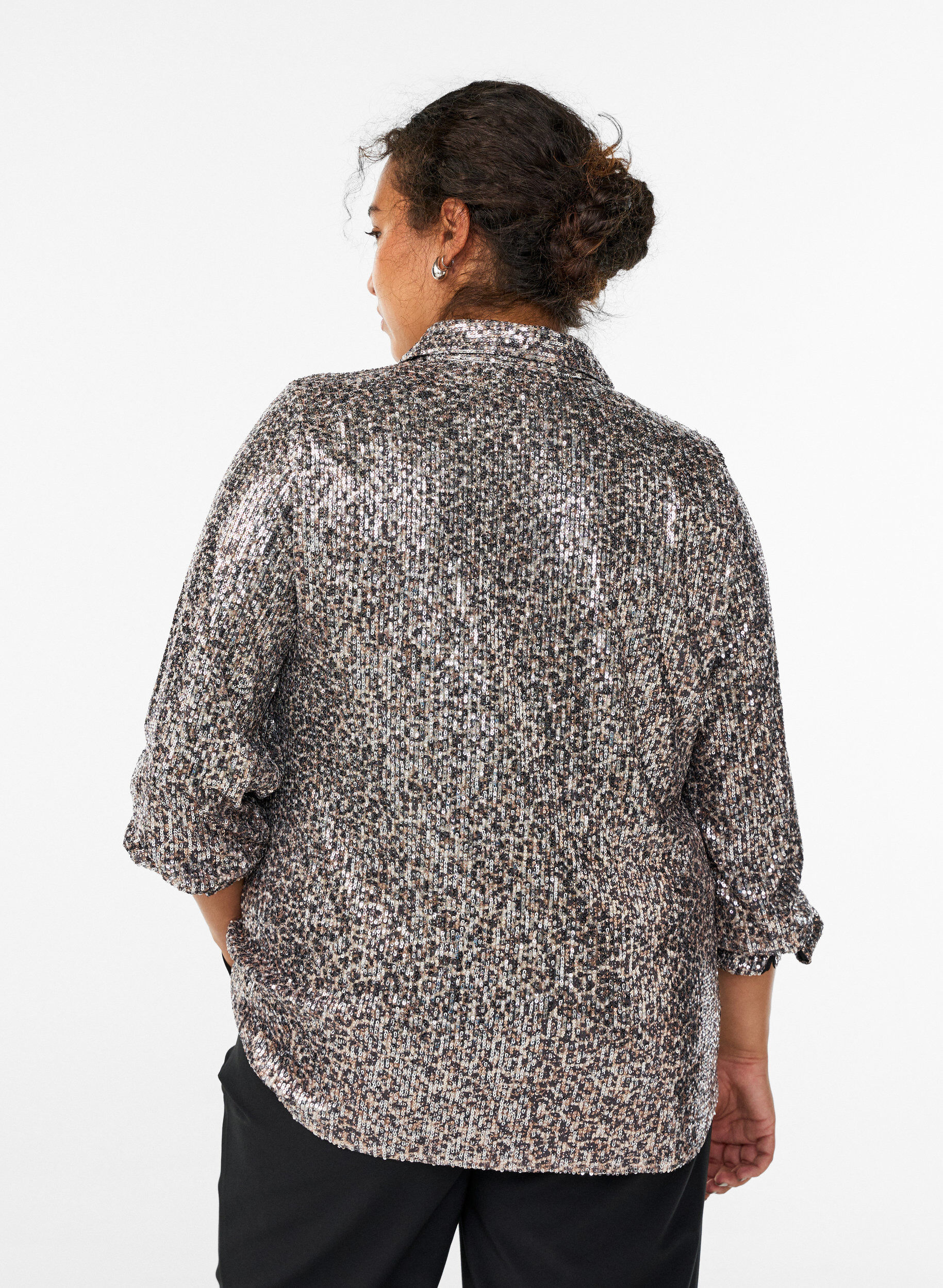 ZizziShirt met lange mouwen en pailletten, Bruin, Model image number 2