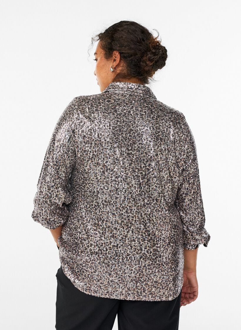 Shirt met lange mouwen en pailletten, Bruin, Model image number 2