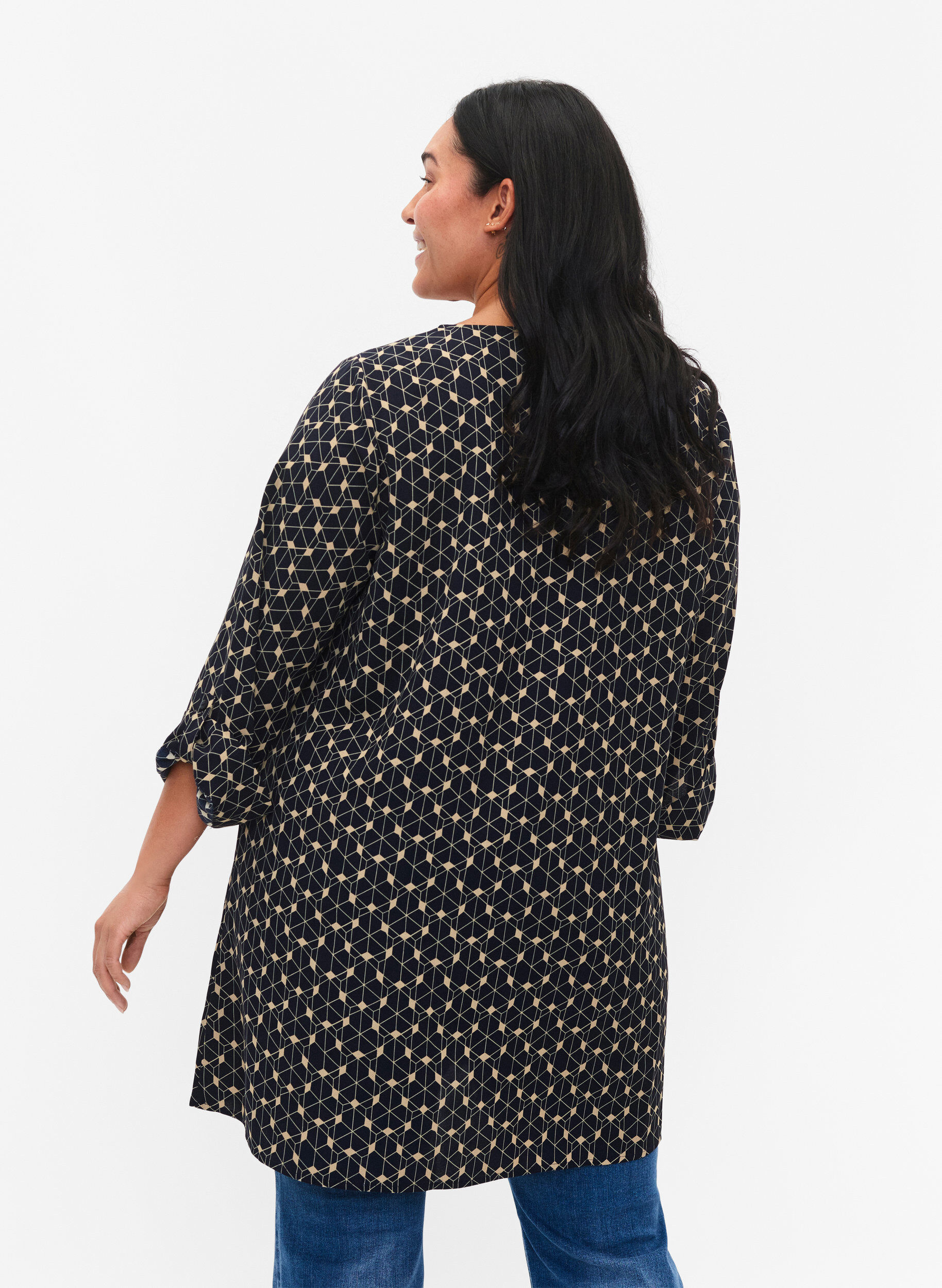 ZizziA-lijn tuniek met print, Blue Beige AOP, Model image number 1