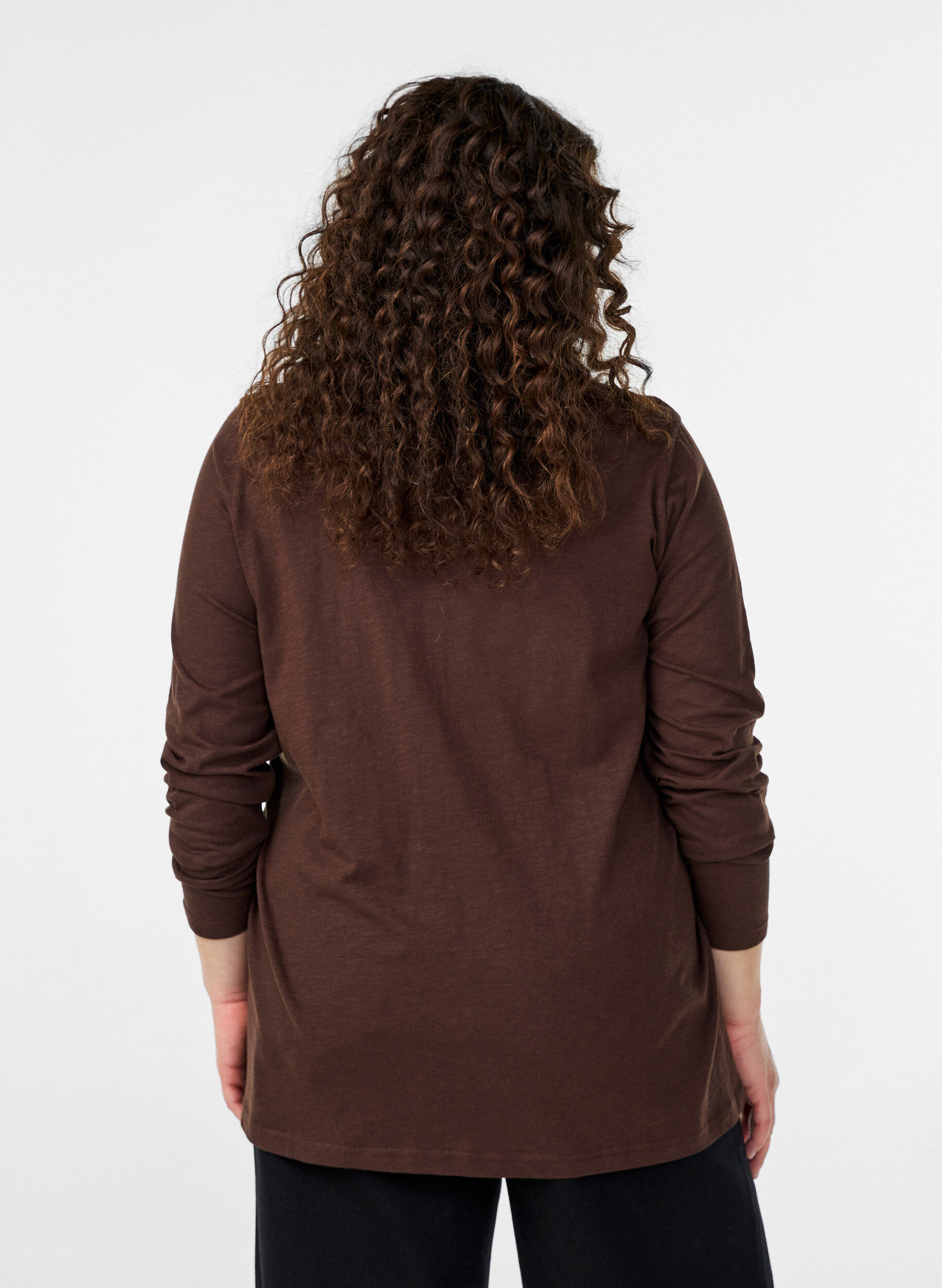 ZizziT-shirt met lange mouwen, V-hals en knopen, Bruin, Model image number 2