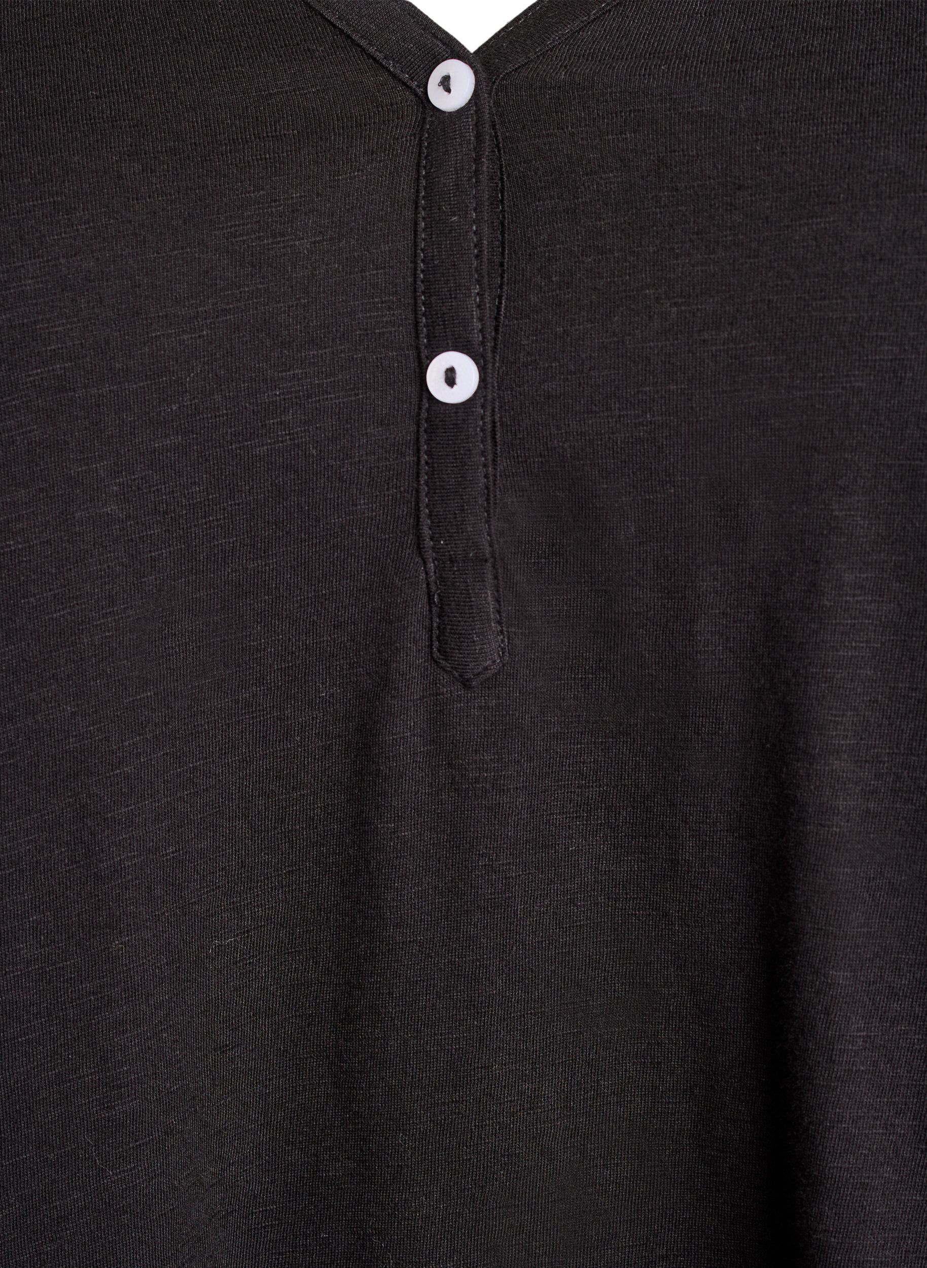ZizziT-shirt met lange mouwen, V-hals en knopen, Zwart, Packshot image number 2
