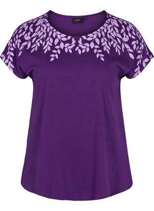 T-shirt en coton avec détails imprimés, Violet Ind Mel Feath, Packshot image number 0