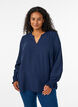 Blouse met smockmanchetten en V-hals, Blauw, Model image number 0