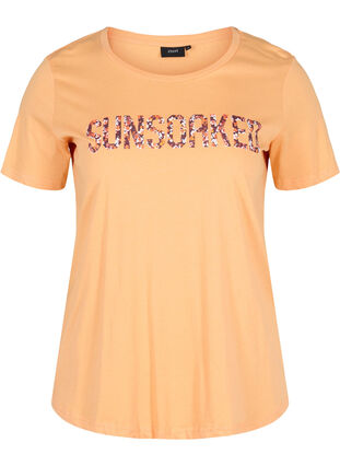 T-shirt en coton à manches courtes avec imprimé, Apricot Nectar SUN, Packshot image number 0