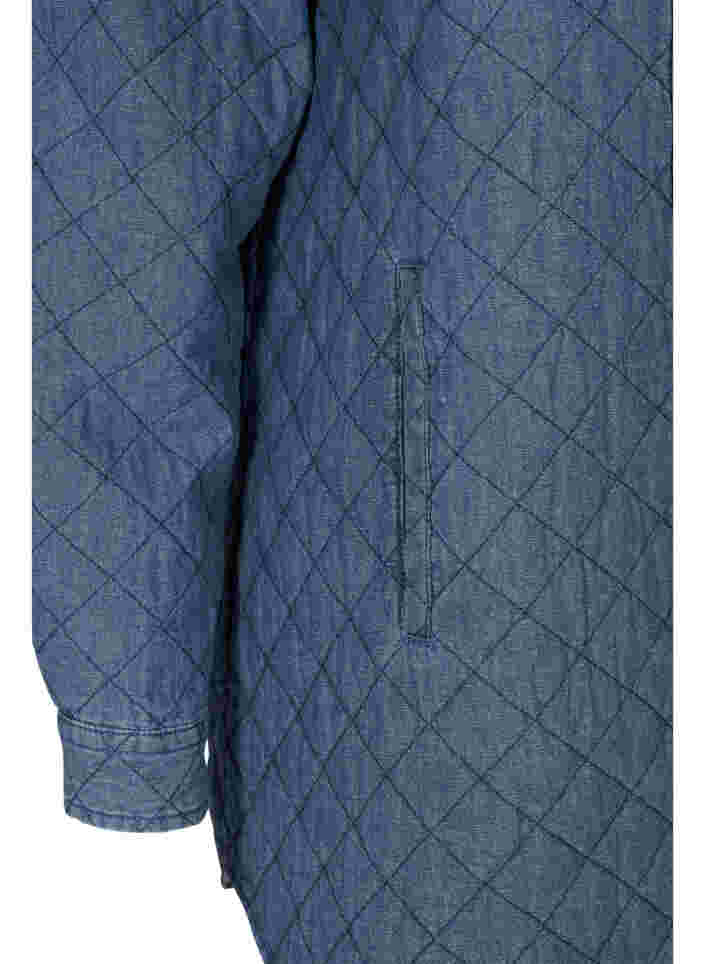 Gedessineerde jas met knopen en zakken, Blue denim, Packshot image number 3