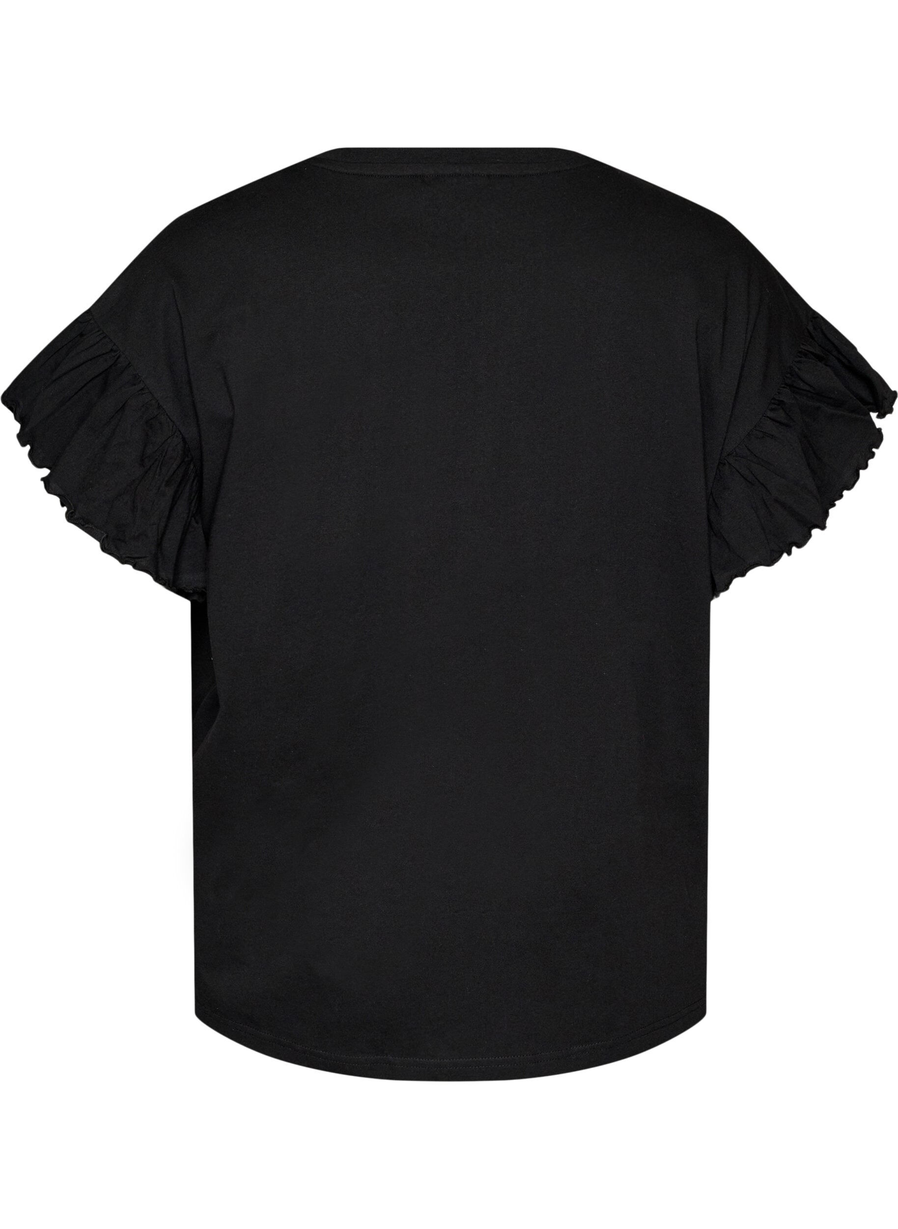 ZizziT-shirt en coton bio avec manches &agrave; volants, Noir, Packshot image number 1
