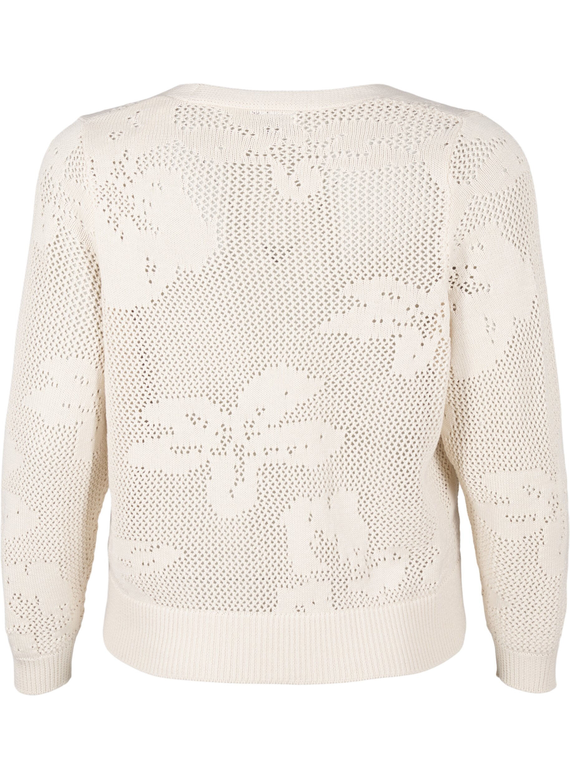 ZizziGebreide cardigan met opengewerkt patroon en strikkoordjes, Birch, Packshot image number 1