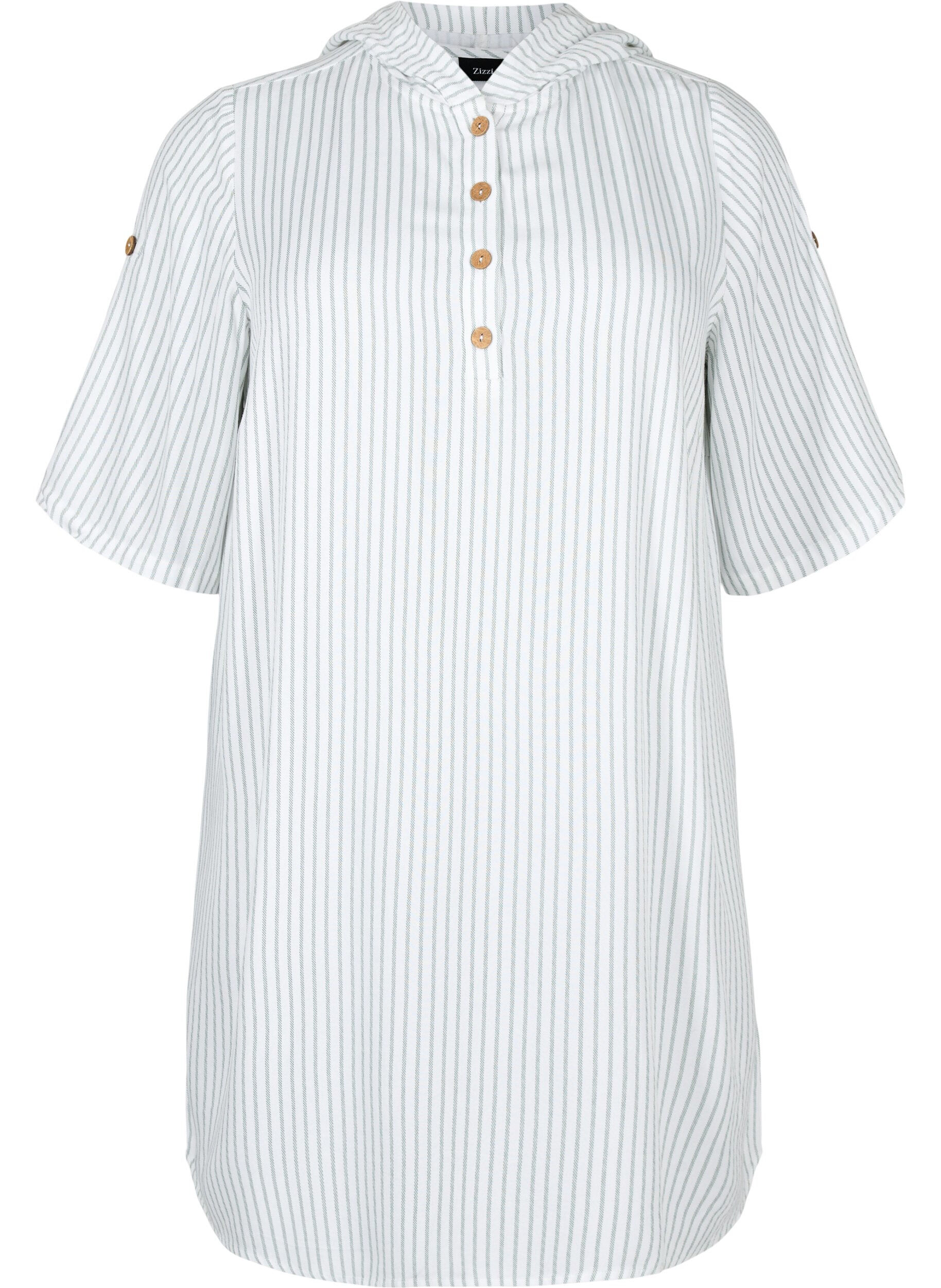ZizziTuniek van viscose met korte mouwen en capuchon, Chinois Green Stripe, Packshot image number 0