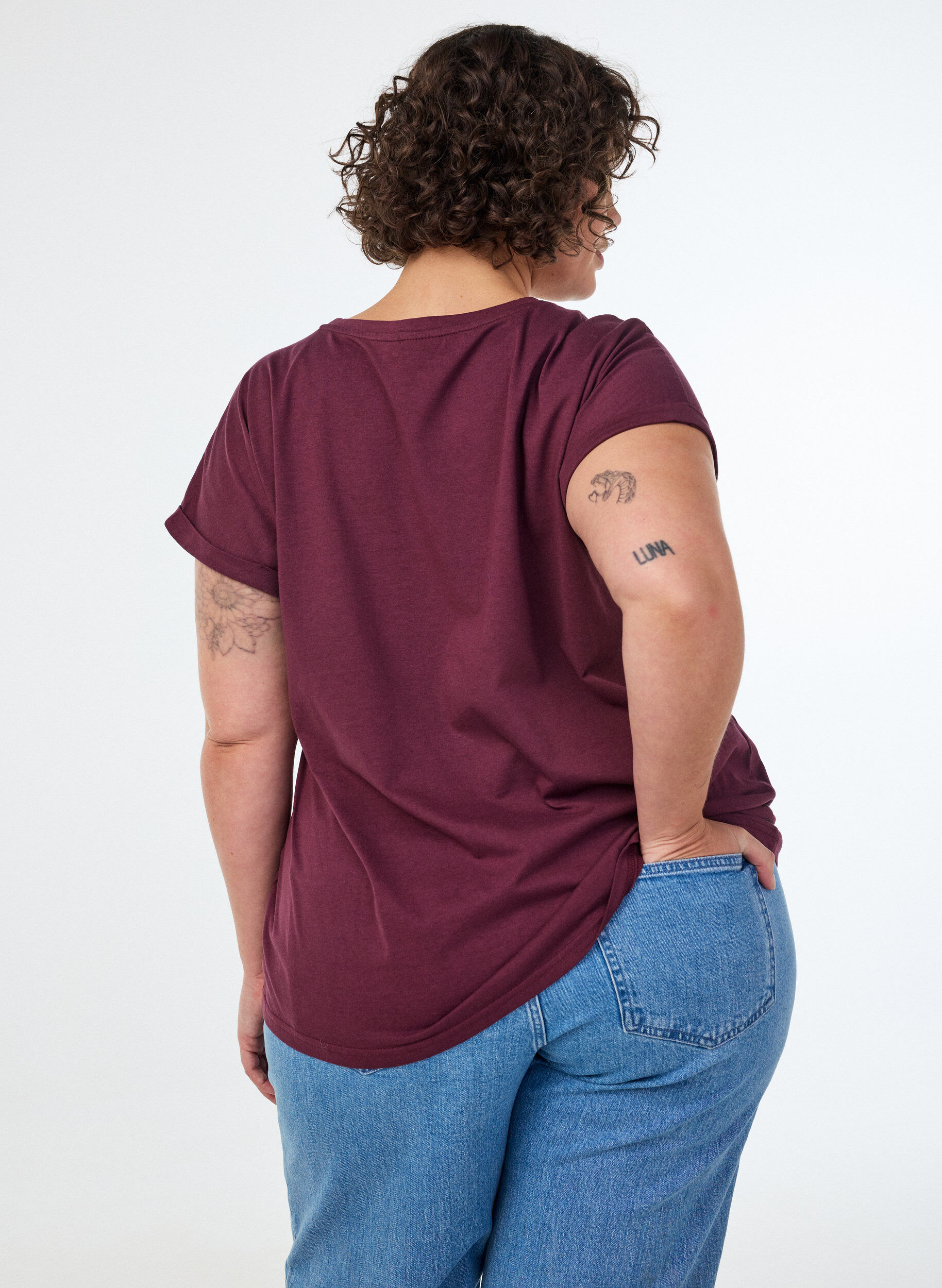 ZizziT-shirt &agrave; manches courtes en coton m&eacute;lang&eacute;, Bordeaux, Model image number 2