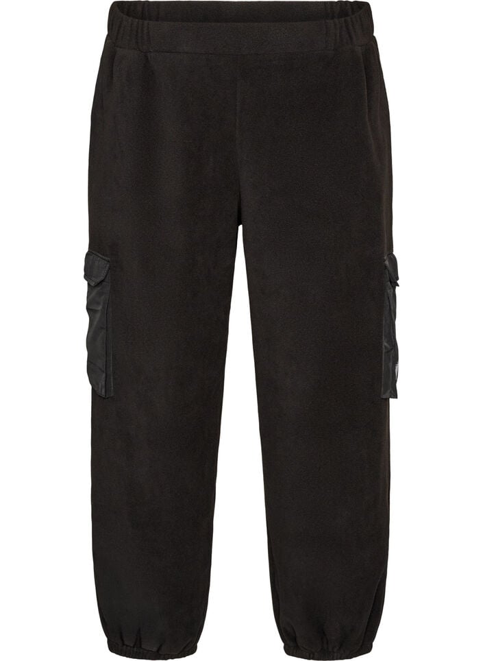 Fleece joggingbroek met cargozakken, Zwart, Packshot image number 0