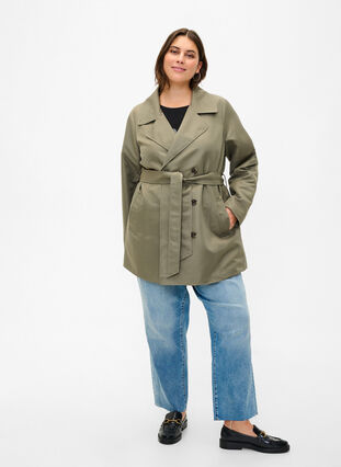 Trench court avec ceinture, Dusty Olive, Model image number 2