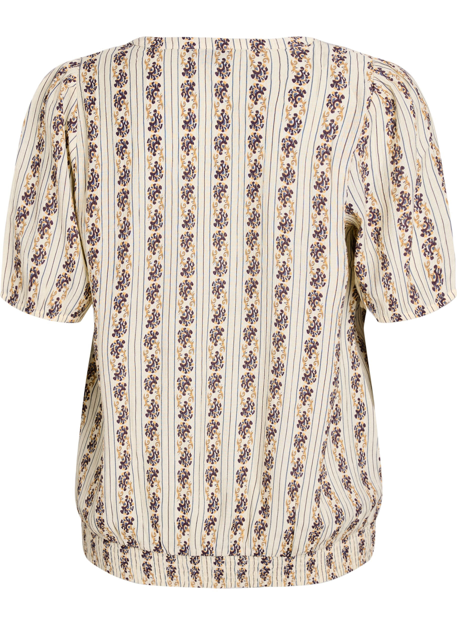 ZizziGedrukte blouse met gesmokte zoom, Egret AOP, Packshot image number 1