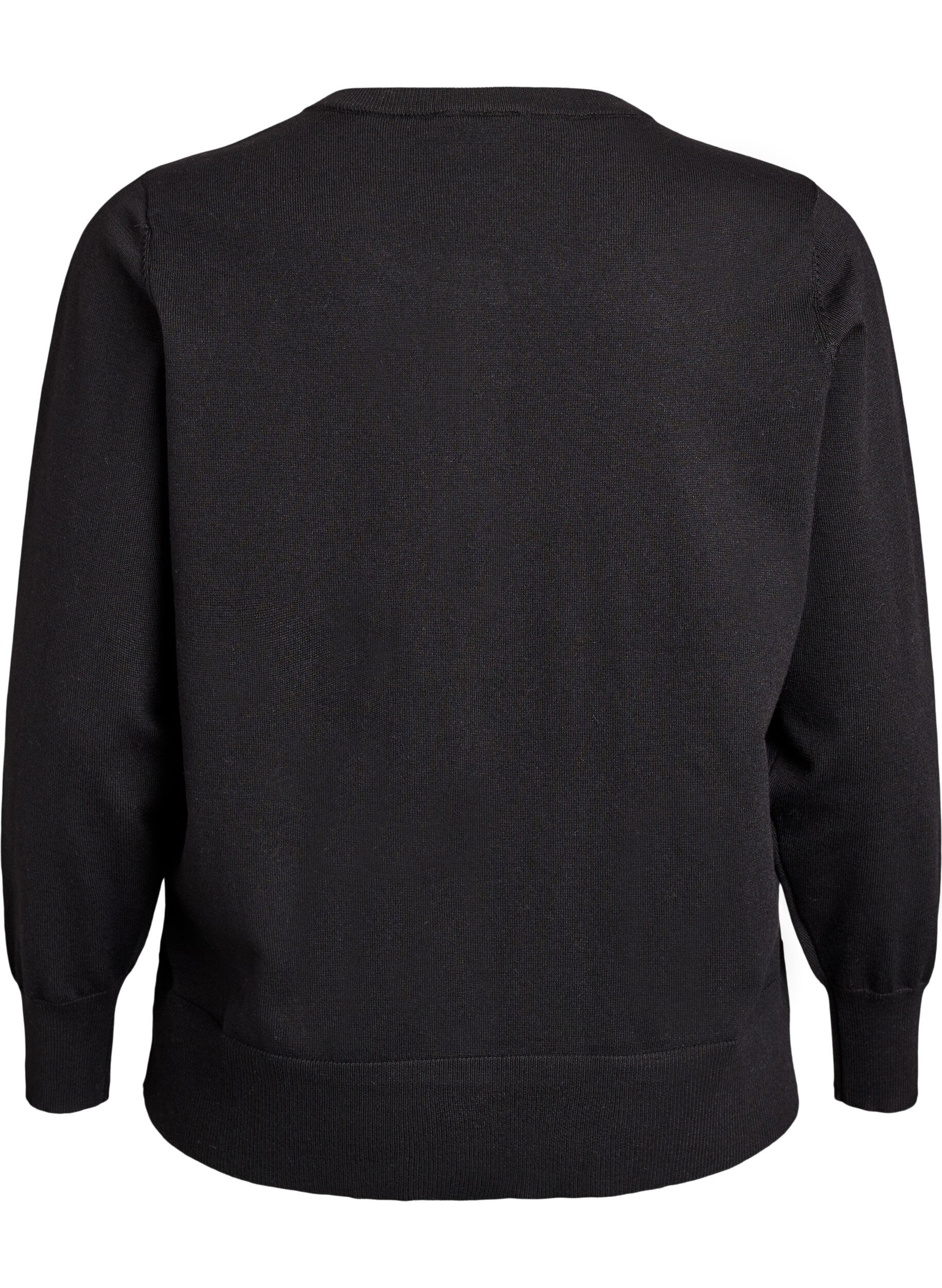 ZizziCardigan en maille fine avec col rond, Noir, Packshot image number 1