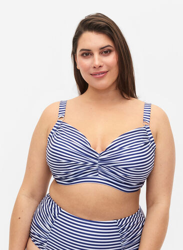 Soutien-gorge de bikini imprimé avec armature, Blue Striped, Model image number 0