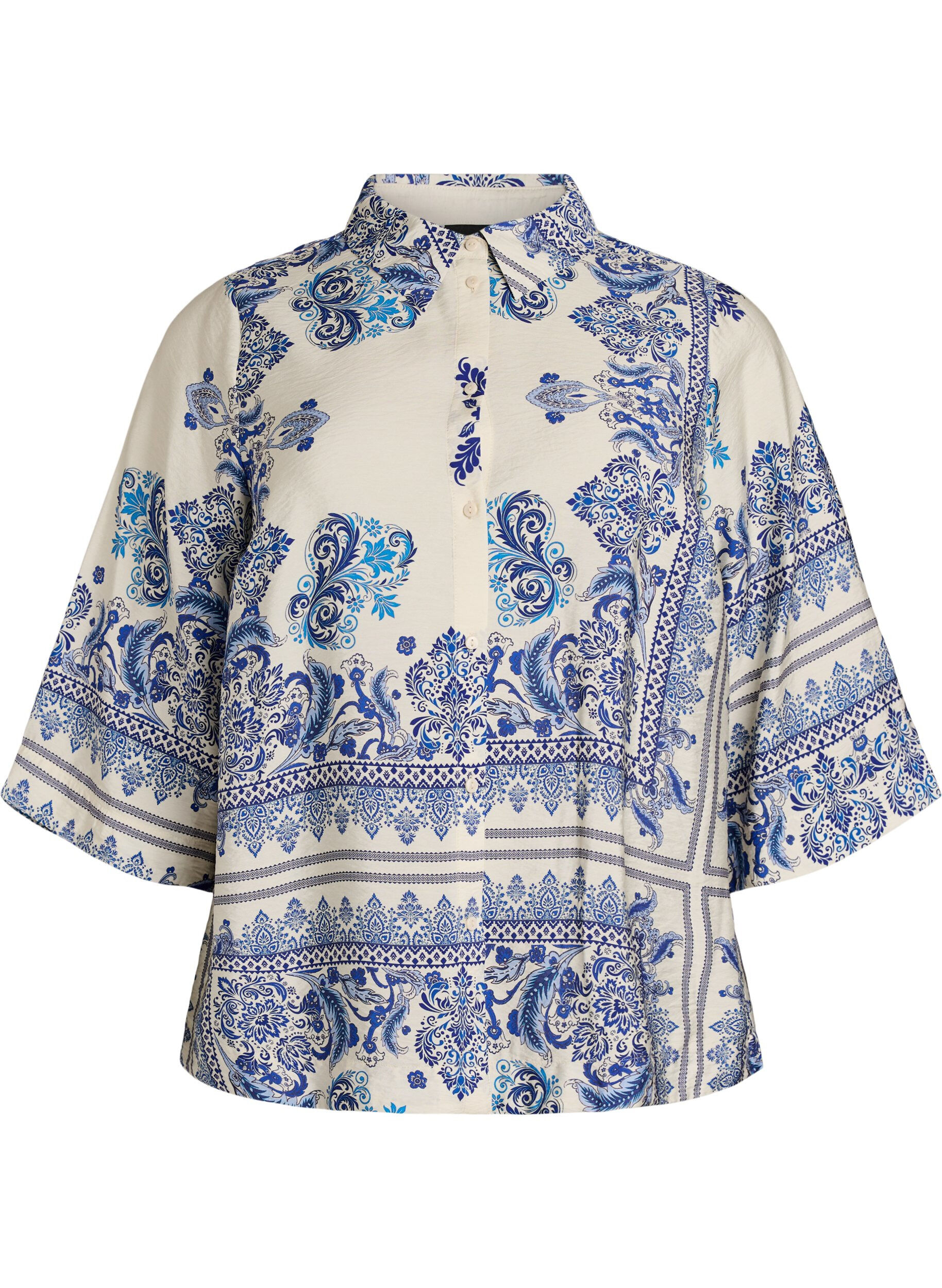 ZizziViscose blouse met 3/4-mouwen en patroon, Blauw, Packshot image number 0