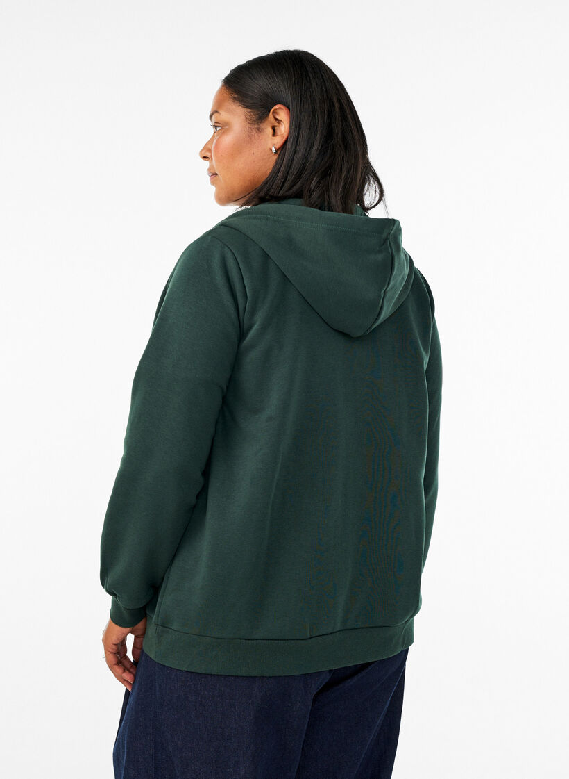 Sweat &agrave; capuche zipp&eacute; avec poches, Vert fonc&eacute;, Model image number 2