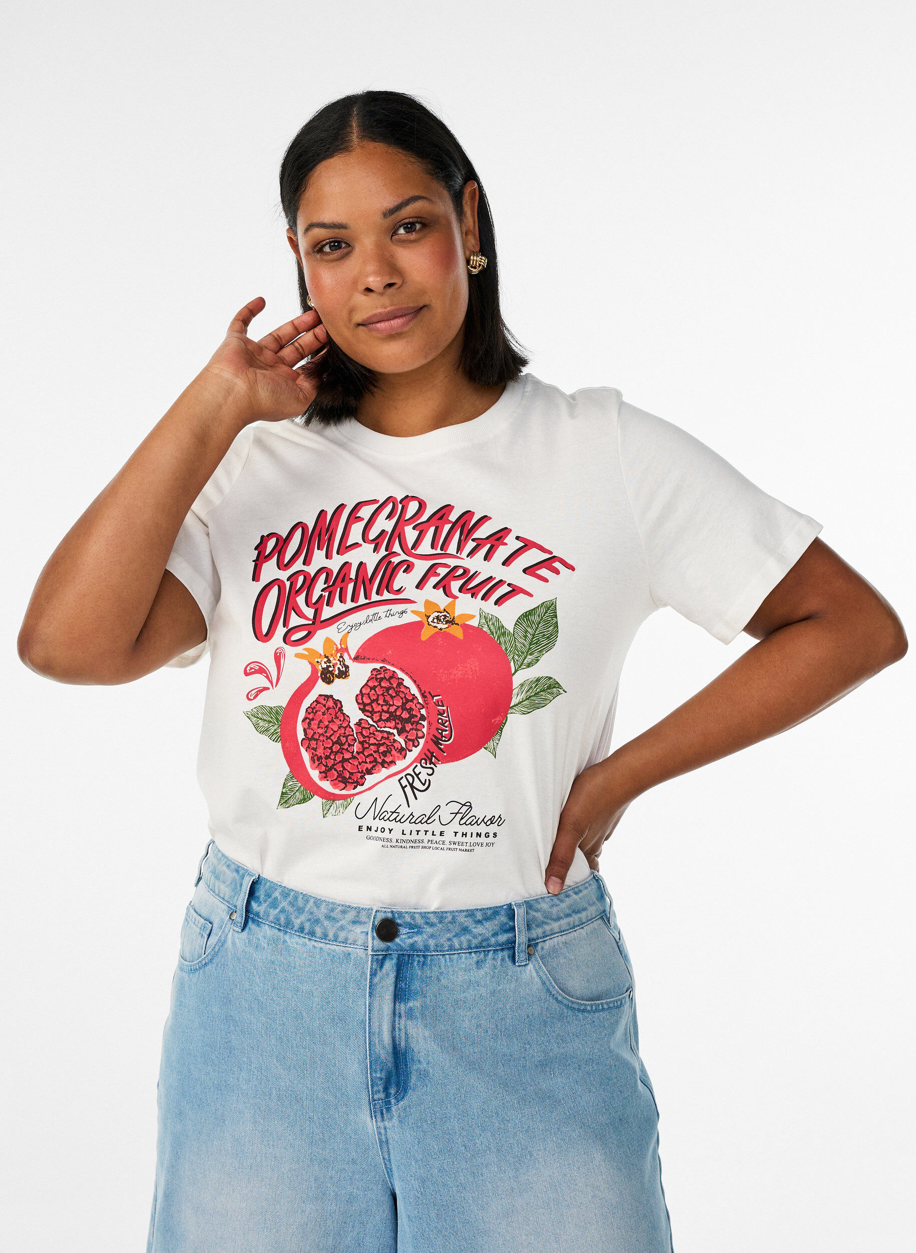 ZizziT-shirt en coton avec imprim&eacute;, Blanc, Model image number 0