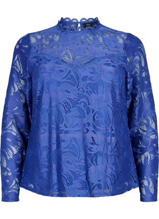 Kanten blouse met lange mouwen, Deep Ultramarine, Packshot image number 0