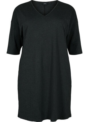 Gemêleerde jurk met 3/4 mouwen en v-hals, Dark Grey Mel., Packshot image number 0