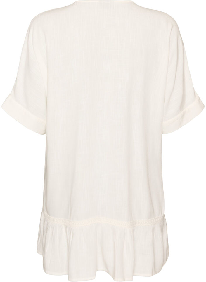 Viscose tuniek met knopen en rucherand, Vanille, Packshot image number 1