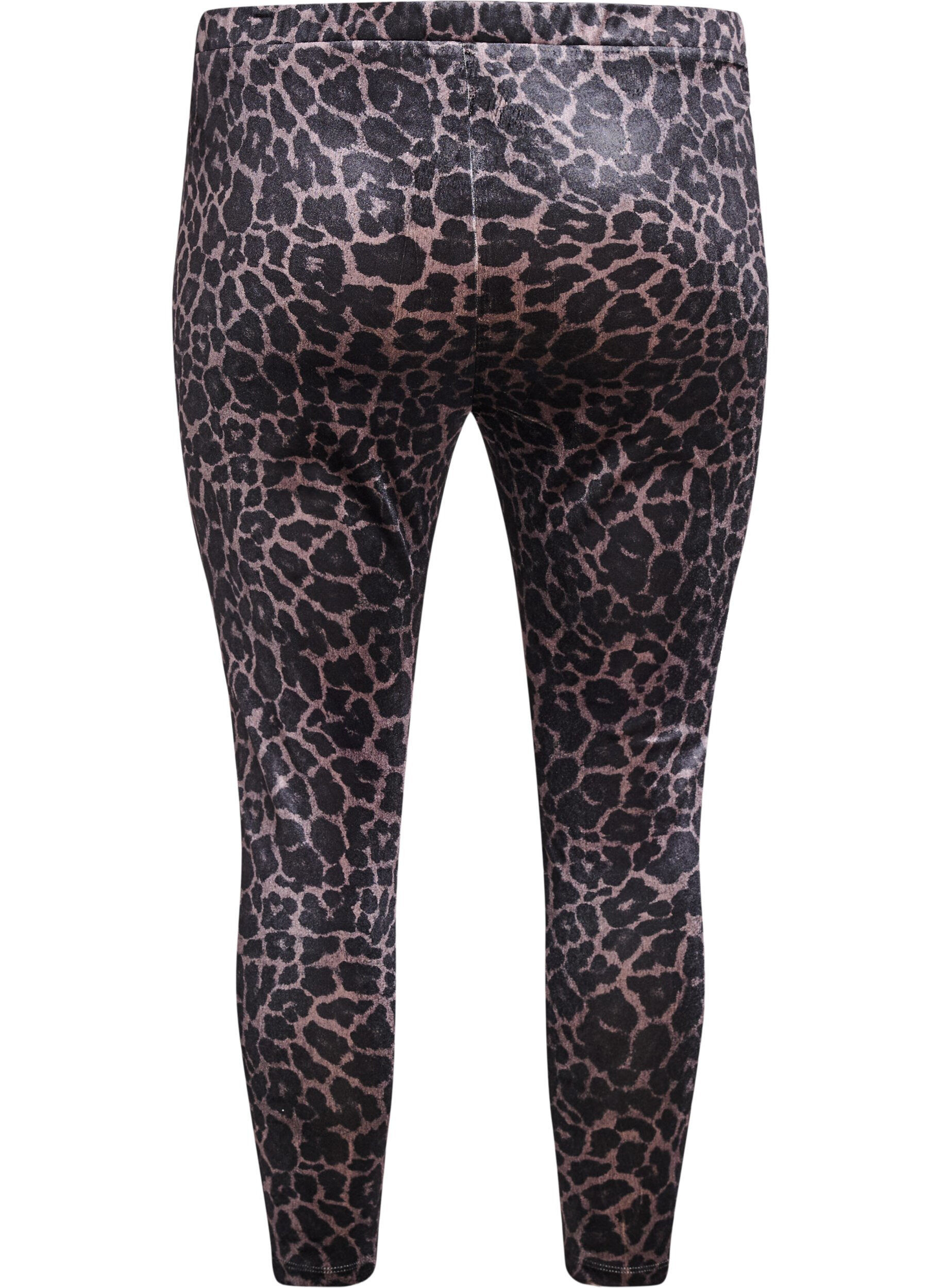 Zizzi Legging en velours &agrave; motif l&eacute;opard, Marron, Packshot image number 1