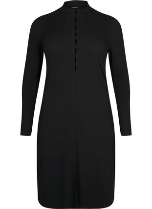 Aansluitende jurk met opengewerkte details, Black, Packshot image number 0