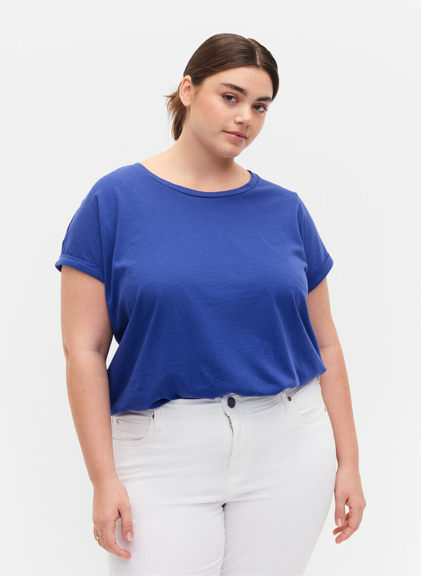 T-shirt met korte mouwen van katoenmix, Royal Blue, Model image number 0