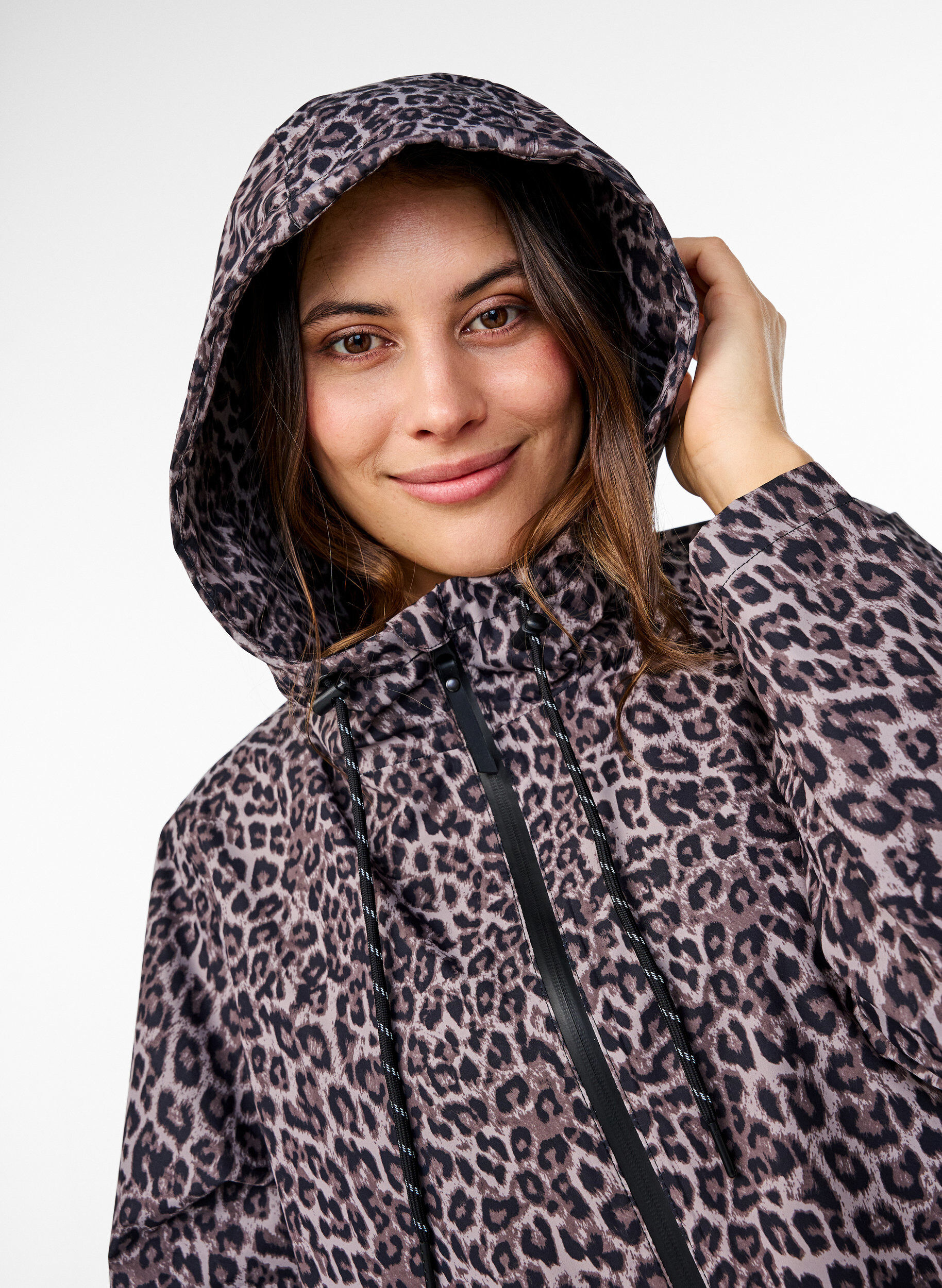 ZizziRegenjas met zakken en capuchon, Bruin, Model image number 3