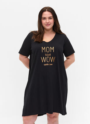 Chemise de nuit en coton à manches courtes, Black w. Copper MOM, Model image number 0