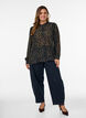 Blouse avec imprim&eacute; int&eacute;gral et patte de boutonnage courte, Noir, Model image number 1