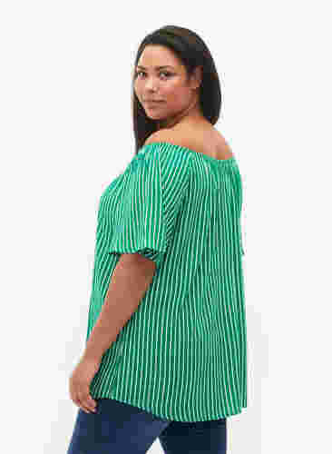 Effen blouse van viscose met korte mouwen, J.Green/White Stripe, Model image number 1