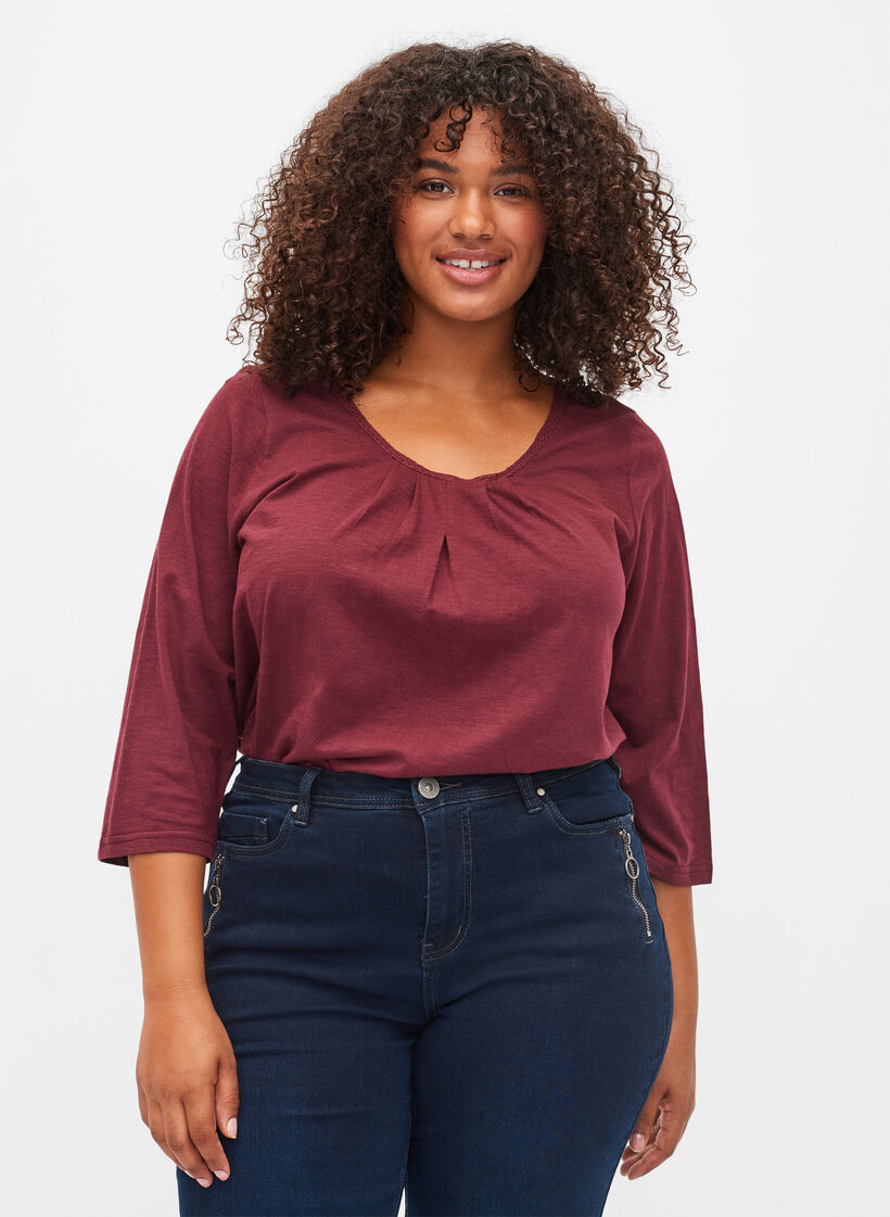 Katoenen blouse met 3/4 mouwen, Port Royal, Model image number 0
