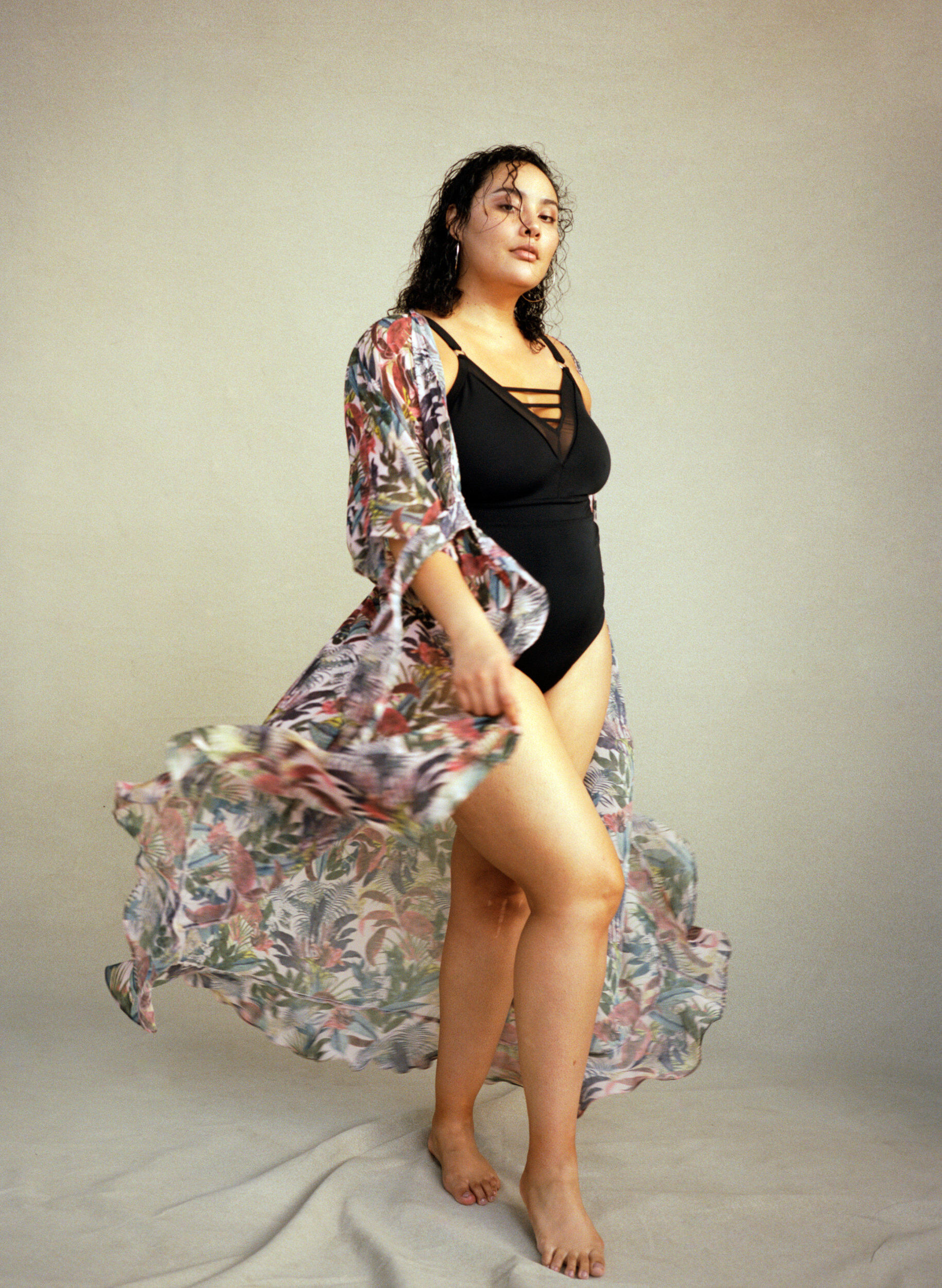 ZizziBadpak met v-hals en mesh, Black, Image image number 0