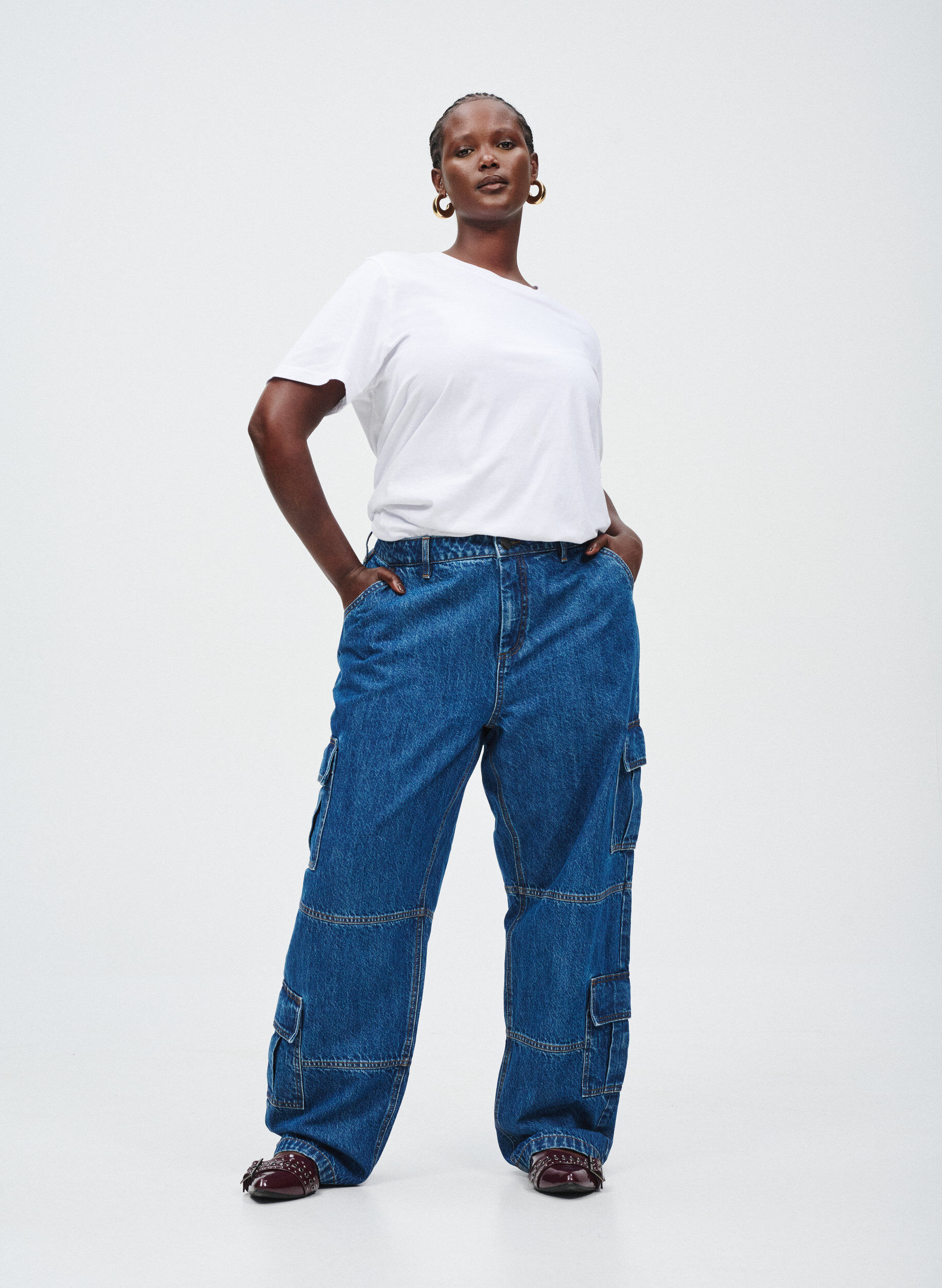 ZizziHigh waist cargo jeans, Blauw, Image image number 0