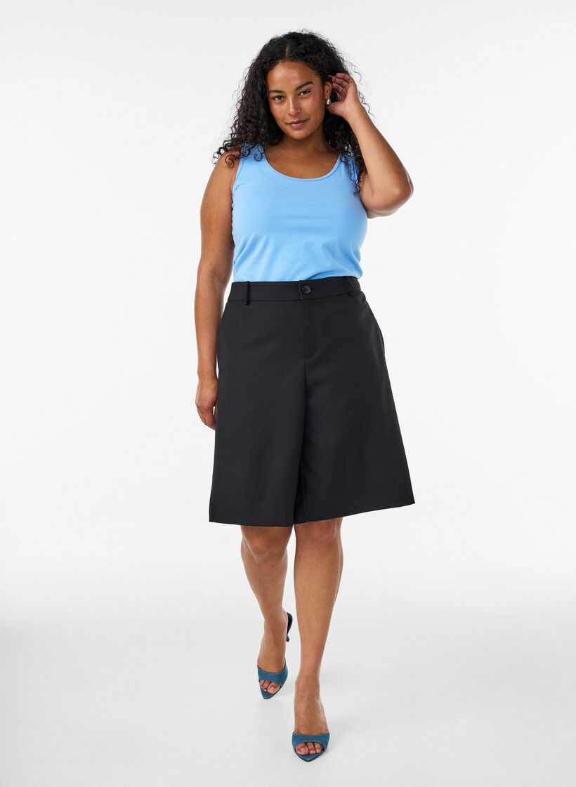 Effen basic top in katoen, Blauw, Model image number 1