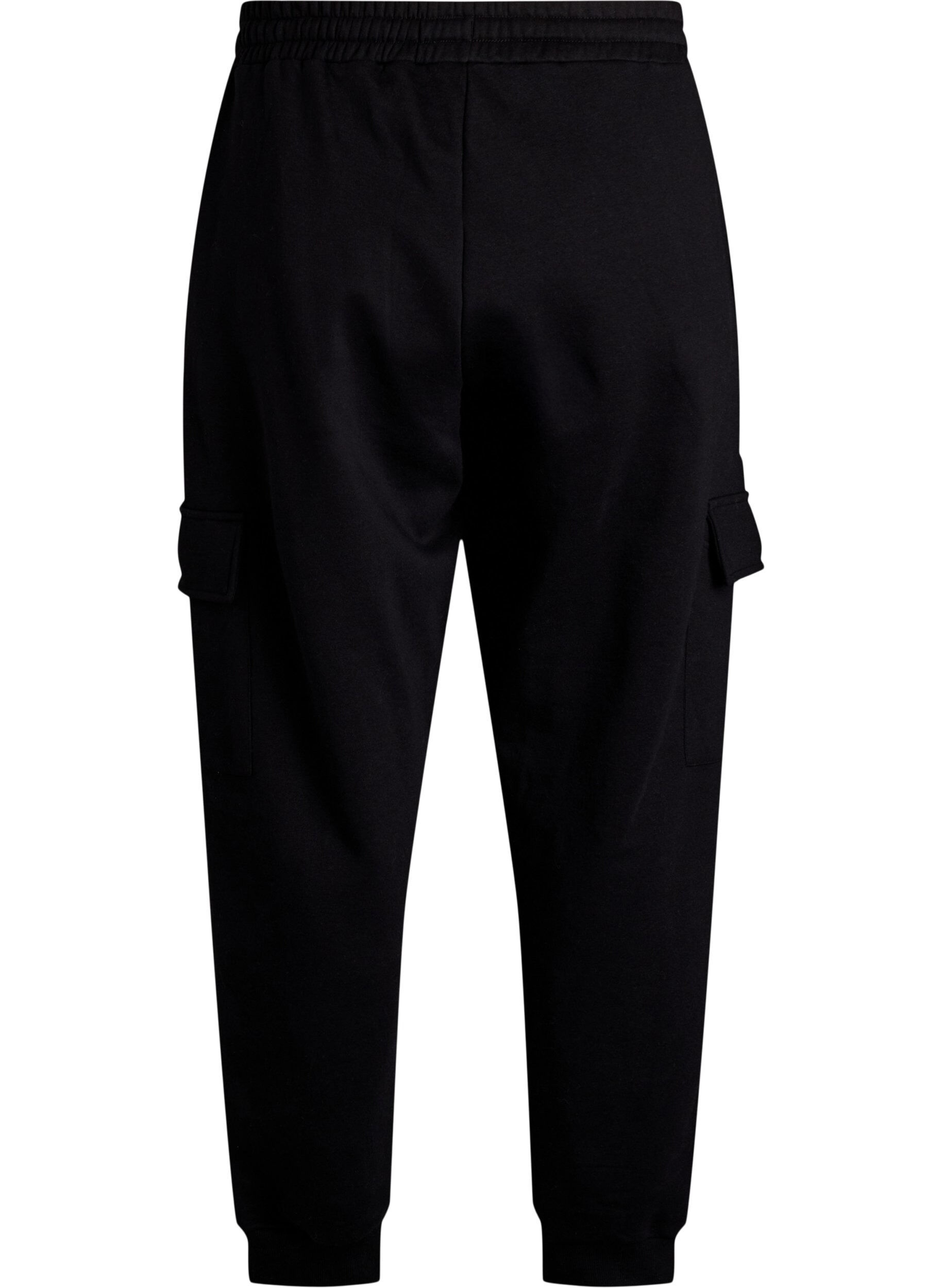 ZizziCargo broek in zachte sweatstof, Zwart, Packshot image number 1