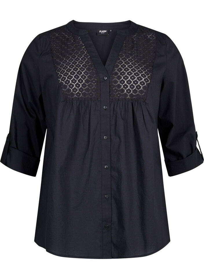 FLASH - Shirt met gehaakt detail, Black, Packshot image number 0