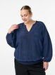 Blouse met V-hals en gekreukte textuur, Blauw, Model image number 0