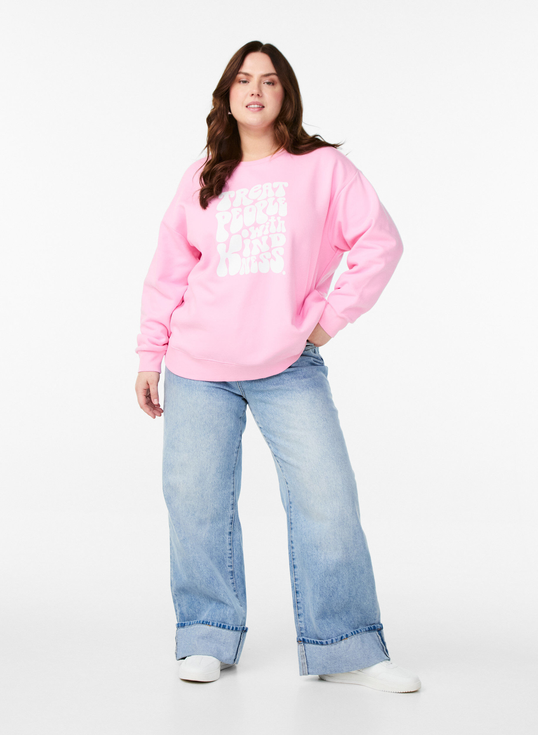 Zizzi Sweat-shirt avec texte imprim&eacute;, Bubblegum, Model image number 2