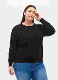 Pull en tricot de couleur unie avec nervures, Black, Model