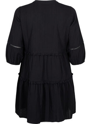 Robe en coton à manches 3/4 avec volants, Black, Packshot image number 1