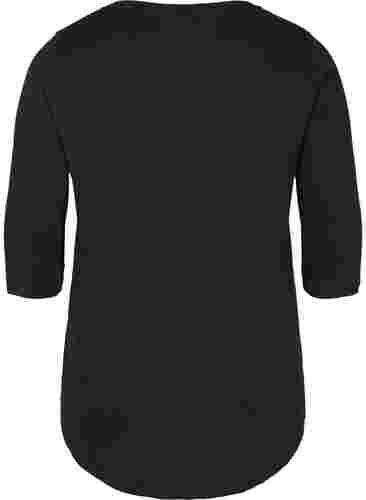 Katoenen t-shirt met 3/4 mouwen, Black LOUNGE, Packshot image number 1